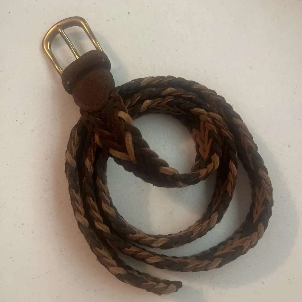 J.Crew Braided Suede Leather Belt Multi-Tone Brown Tan Woven Men's Large AZ886